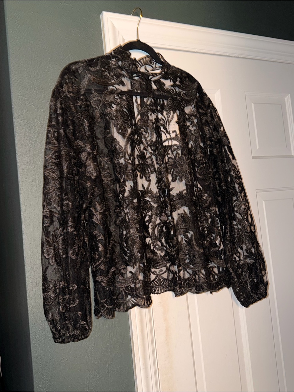 Eloquii Sheer Black Lace Long-Sleeve Women's Top